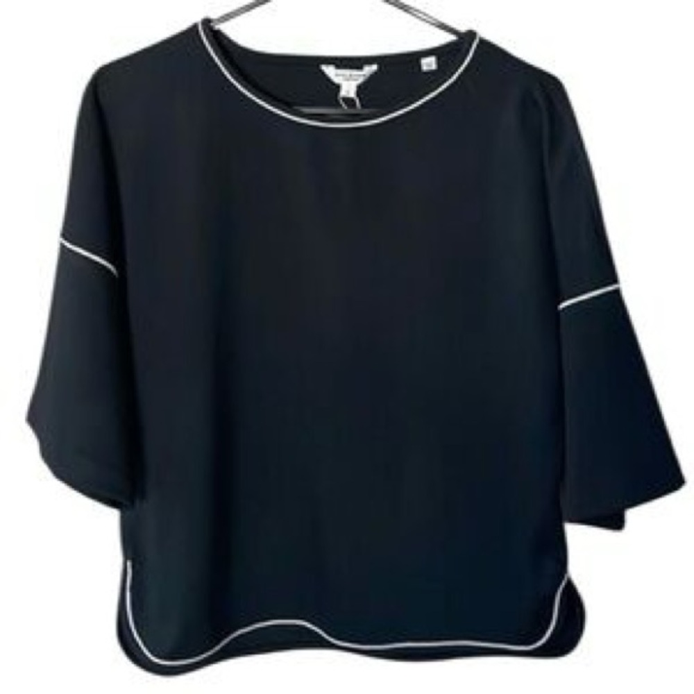 Max Studio Black Blouse with Cream Accents